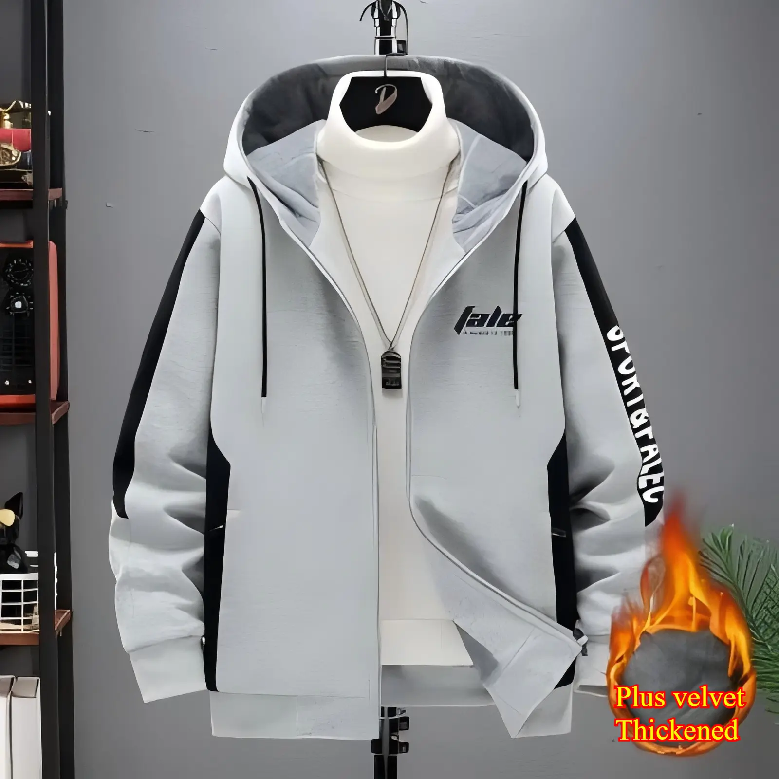 Men Jacket Autumn Winter Plus fleece warmth Fashion Trends Male Hooded Coat Versatile Casual Locomotive Top Clothing Sportswear