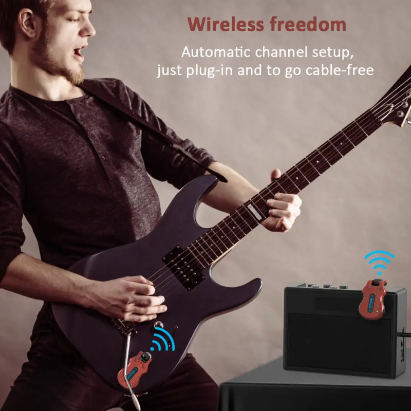 ammoon5.8G Wireless Guitar System Audio Digital Guitar Transmitter Receiver Built-in Rechargeable Battery 100 Feet Transmission
