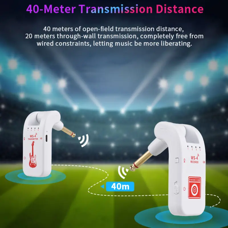 Wireless System for Guitar 2.4G Rechargeable Transmitter and Receiver Real Time Plug Play Transmission for Electric Guitar Bass