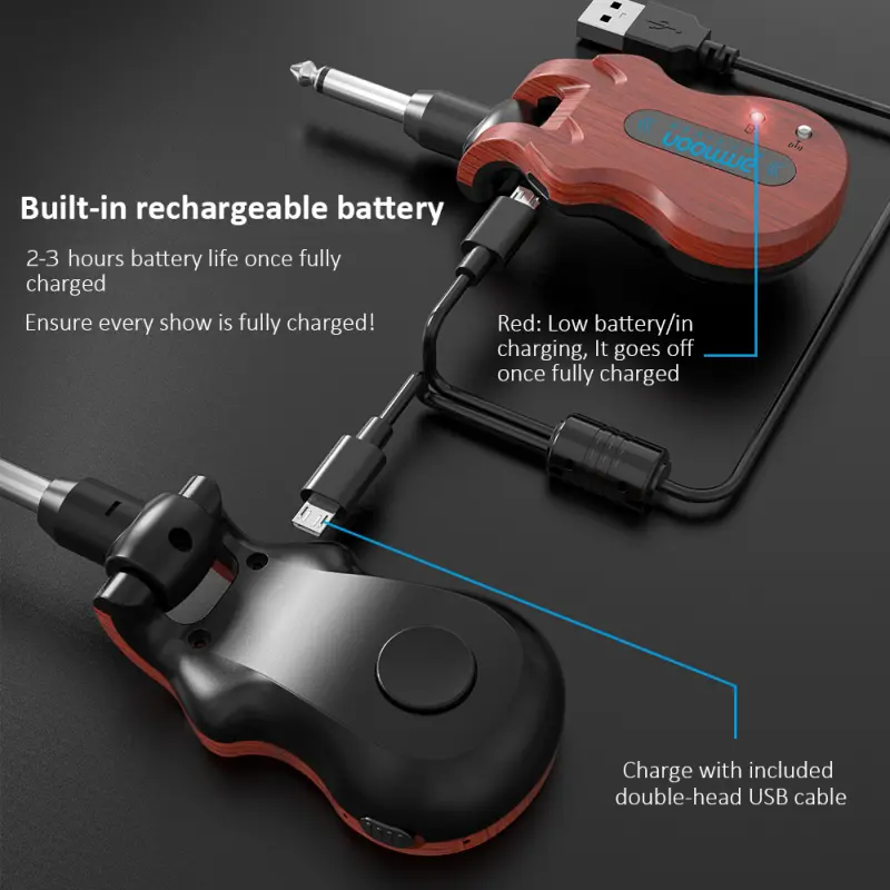 ammoon5.8G Wireless Guitar System Audio Digital Guitar Transmitter Receiver Built-in Rechargeable Battery 100 Feet Transmission