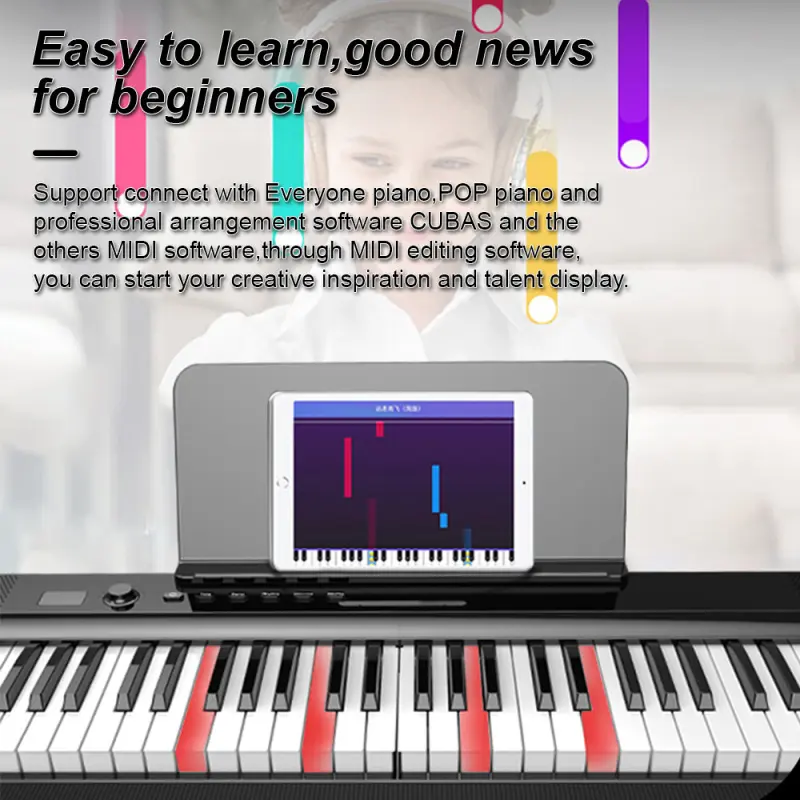Folding Keyboard Piano 88 Key Full Size Foldable Electronic Organ Tremolo Function and App-Portable for Beginners with Pedal