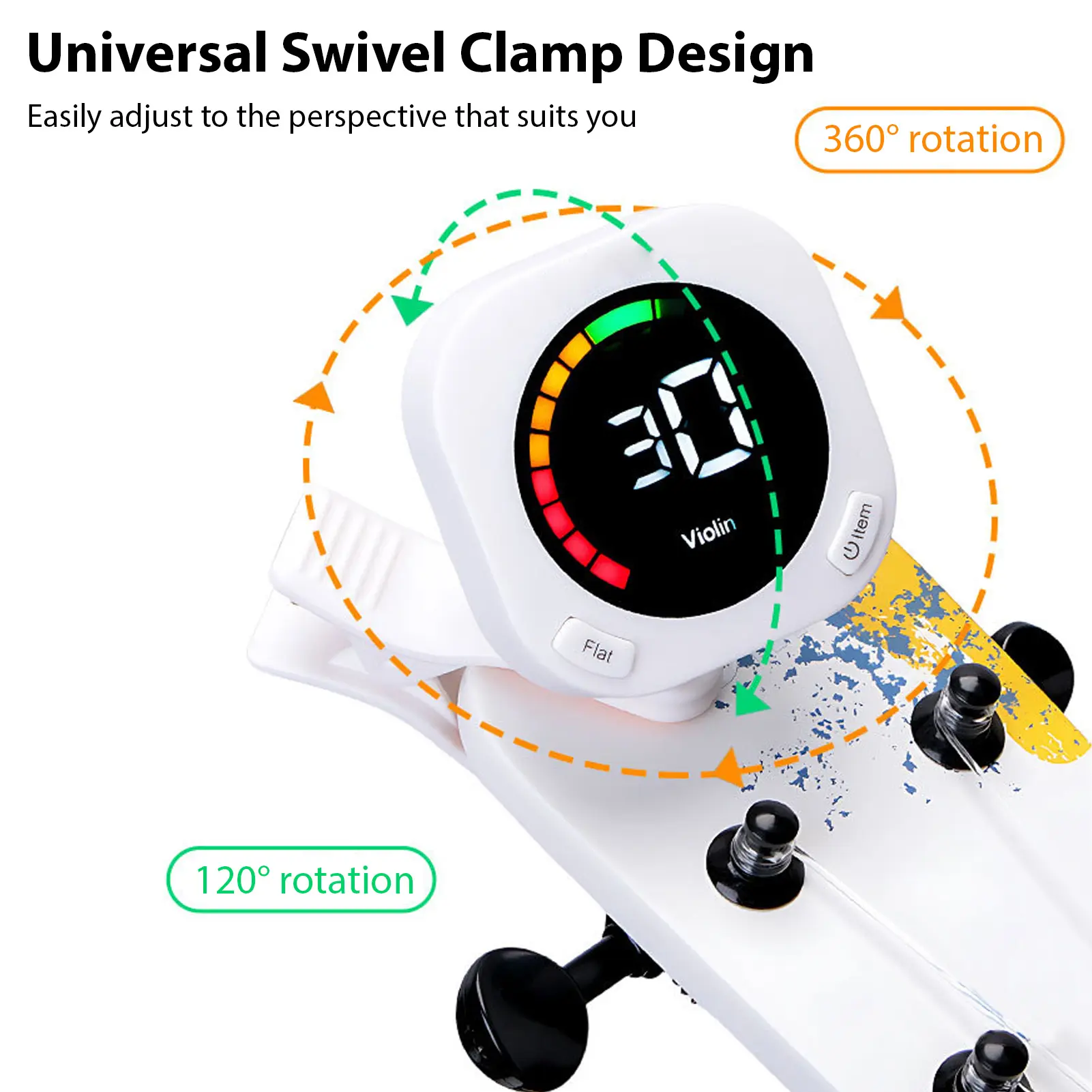 Guitar Tuner Clip On Portable Guitar Tuner with Rotating Clip Color Screen Rechargeable Universal Stringed Instrument Accessorie
