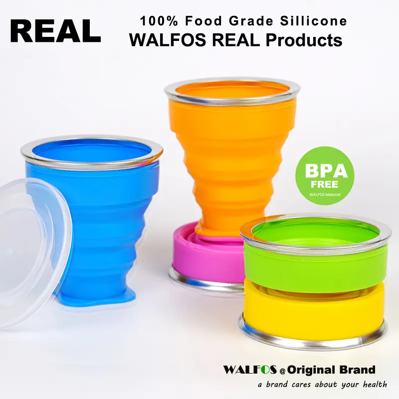 WALFOS Folding Cups 270ml BPA FREE Food Grade Water Cup Travel Silicone Retractable Coloured Portable Outdoor Coffee Handcup