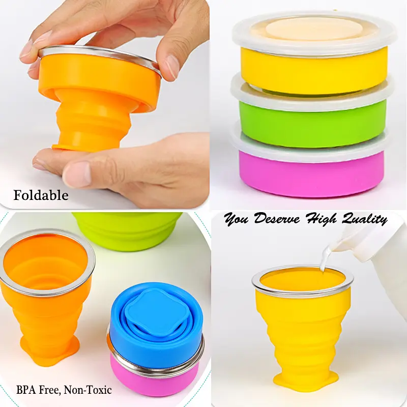 WALFOS Folding Cups 270ml BPA FREE Food Grade Water Cup Travel Silicone Retractable Coloured Portable Outdoor Coffee Handcup