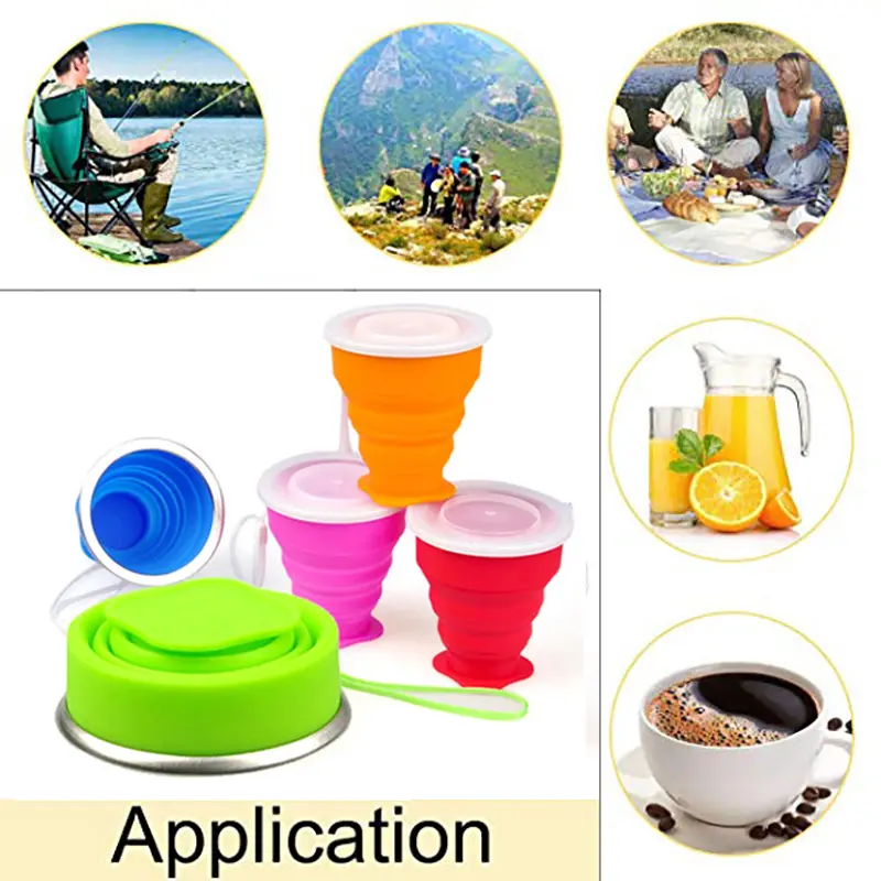 WALFOS Folding Cups 270ml BPA FREE Food Grade Water Cup Travel Silicone Retractable Coloured Portable Outdoor Coffee Handcup