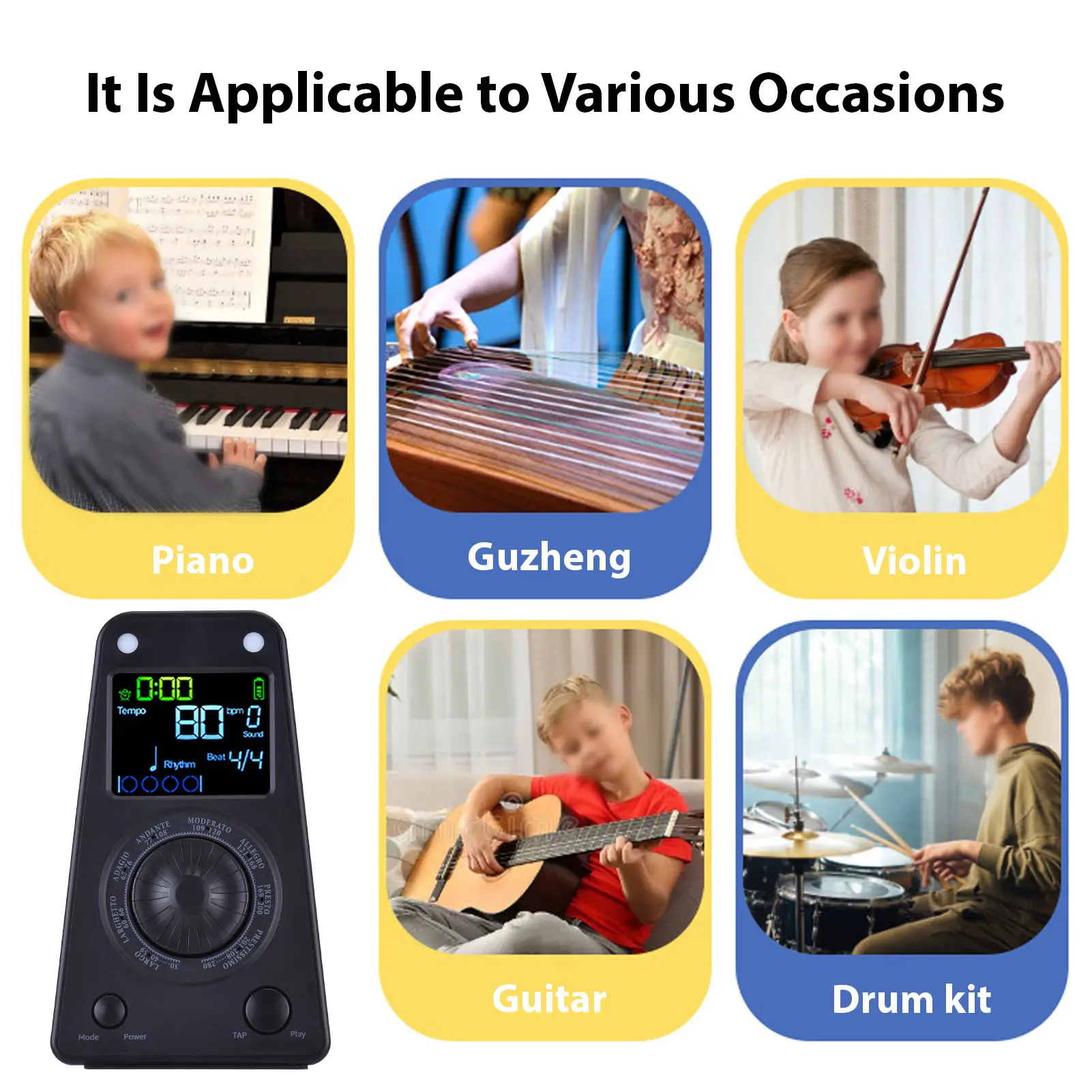 Electronic Metronome BT Rechargeable Vocal Digital Metronome Timer for Piano Guitar Drum Guzheng Adjustable Volume 8 Rhythms