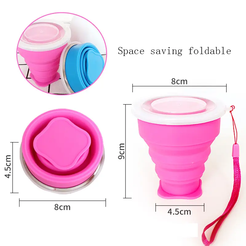 WALFOS Folding Cups 270ml BPA FREE Food Grade Water Cup Travel Silicone Retractable Coloured Portable Outdoor Coffee Handcup