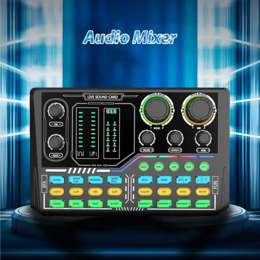 Audio Mixer Audio Interface RGB Light BT Wireless Accompaniment Plug and Play Rechargeable Sound Card Mixer Musical Accessories