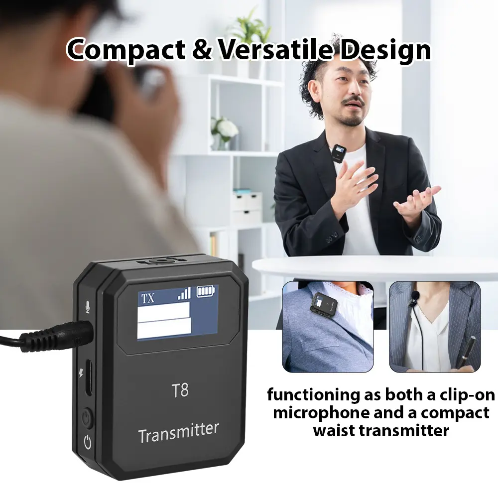 2.4G Wireless Microphone System Lavalier Microphone Transmitter Receiver Noise Reduction UltraLight Professional Collar Clip Mic