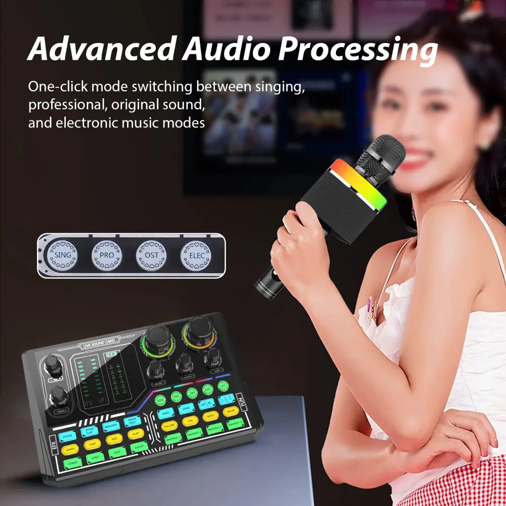 Audio Mixer Audio Interface RGB Light BT Wireless Accompaniment Plug and Play Rechargeable Sound Card Mixer Musical Accessories