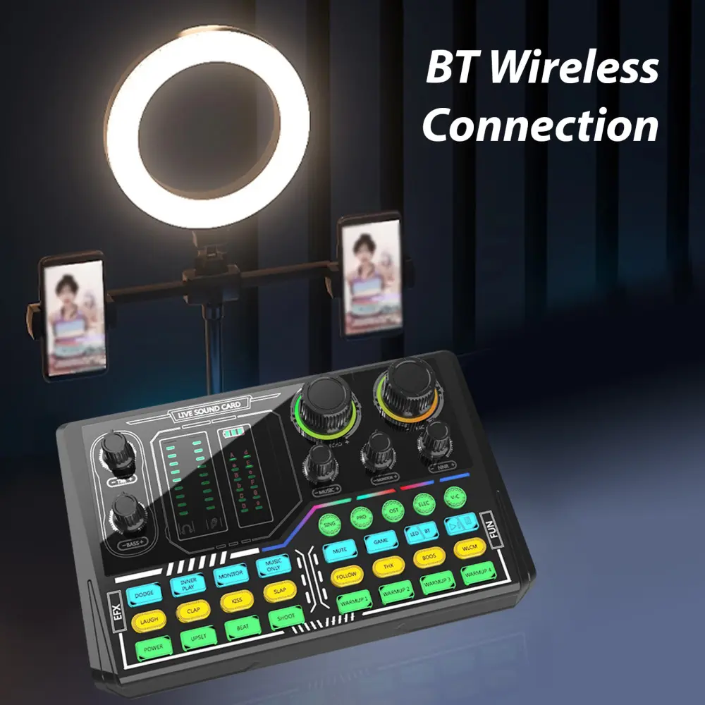 Audio Mixer Audio Interface RGB Light BT Wireless Accompaniment Plug and Play Rechargeable Sound Card Mixer Musical Accessories