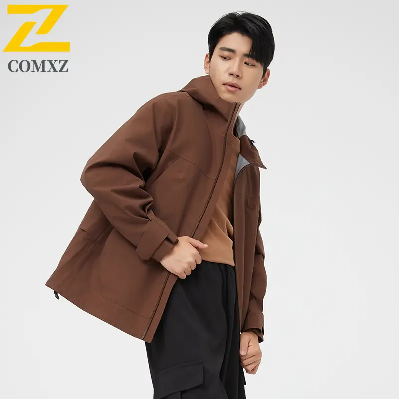 Men Hooded Jacket Waterproof Windproof Outdoor Hiking Trekking Coat Camping Climbing Sports Spring Warm Breathable Raincoat