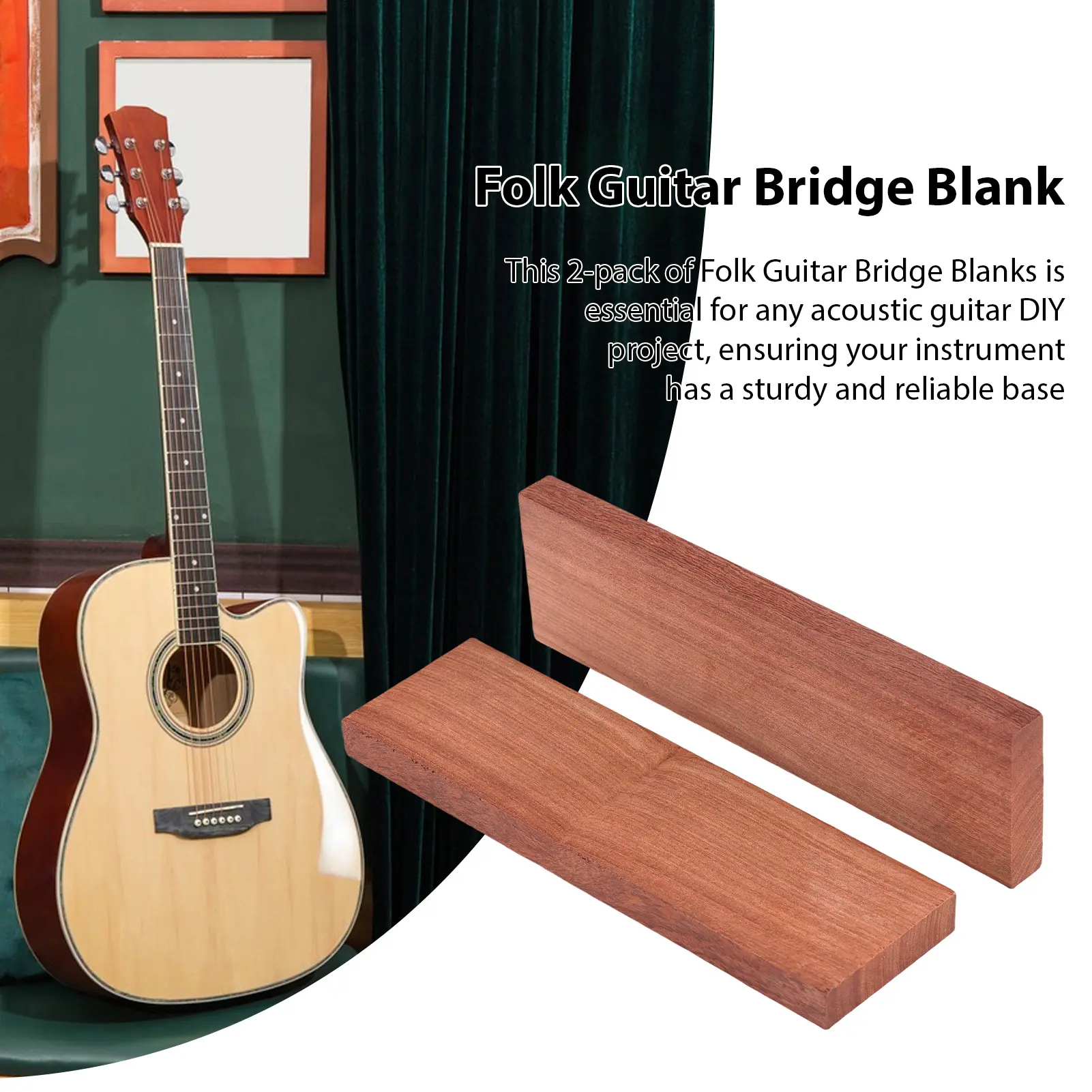 2 Pack Acoustic Guitar Unfinished Bridge Handmade DIY Parts Guitar Bridge Blank for Wood Guitar Accessories