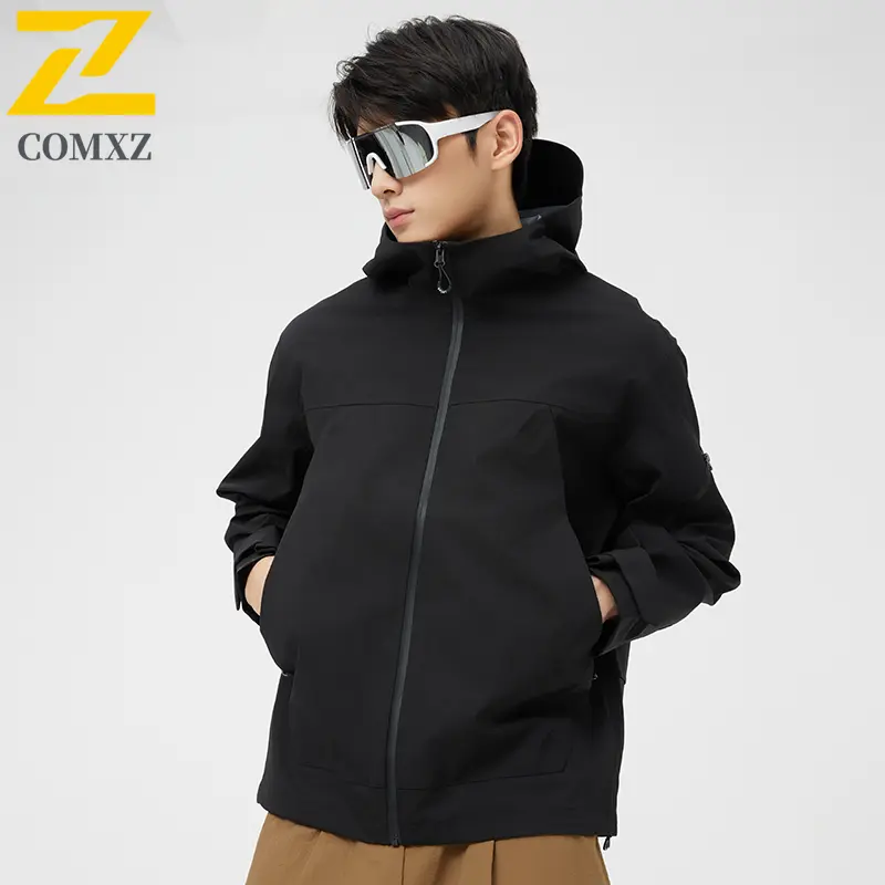 Men Hooded Jacket Waterproof Windproof Outdoor Hiking Trekking Coat Camping Climbing Sports Spring Warm Breathable Raincoat