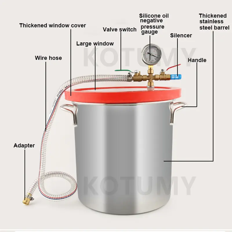 4.5L 6L 12L 21L Vacuum Chamber Stainless Steel Vacuum Degassing Chamber Defoaming Barrel For Silicone Resin AB Adhesive