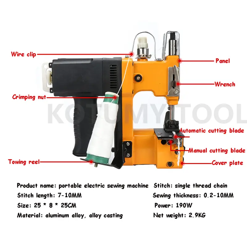GK9-890 Electric Sewing Machine Handheld Woven Bag Sealing Packaging Machine Portable Bag Closer Stitching Machine