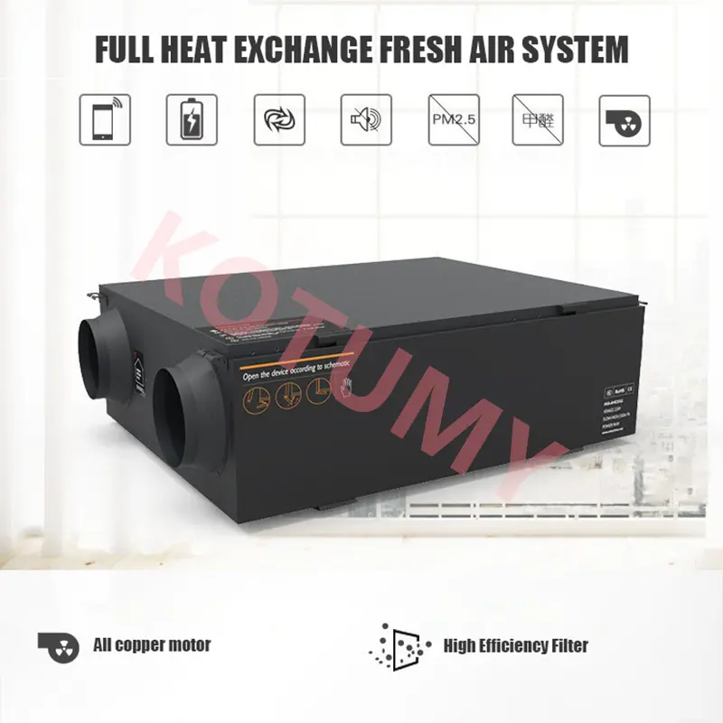 150㎡/h Air Purifier Central Fresh Air Purifier System Full Heat Exchanger Air Filter Ventilator Fresh Air System