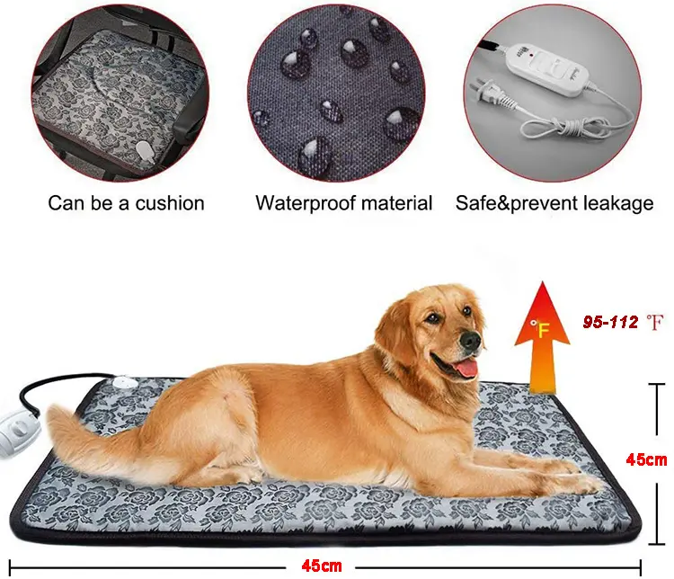 Dog Cat Electric Heating Pad Adjustable Warming Mat Waterproof Heated Blanket With Chew Resistant Steel Cord