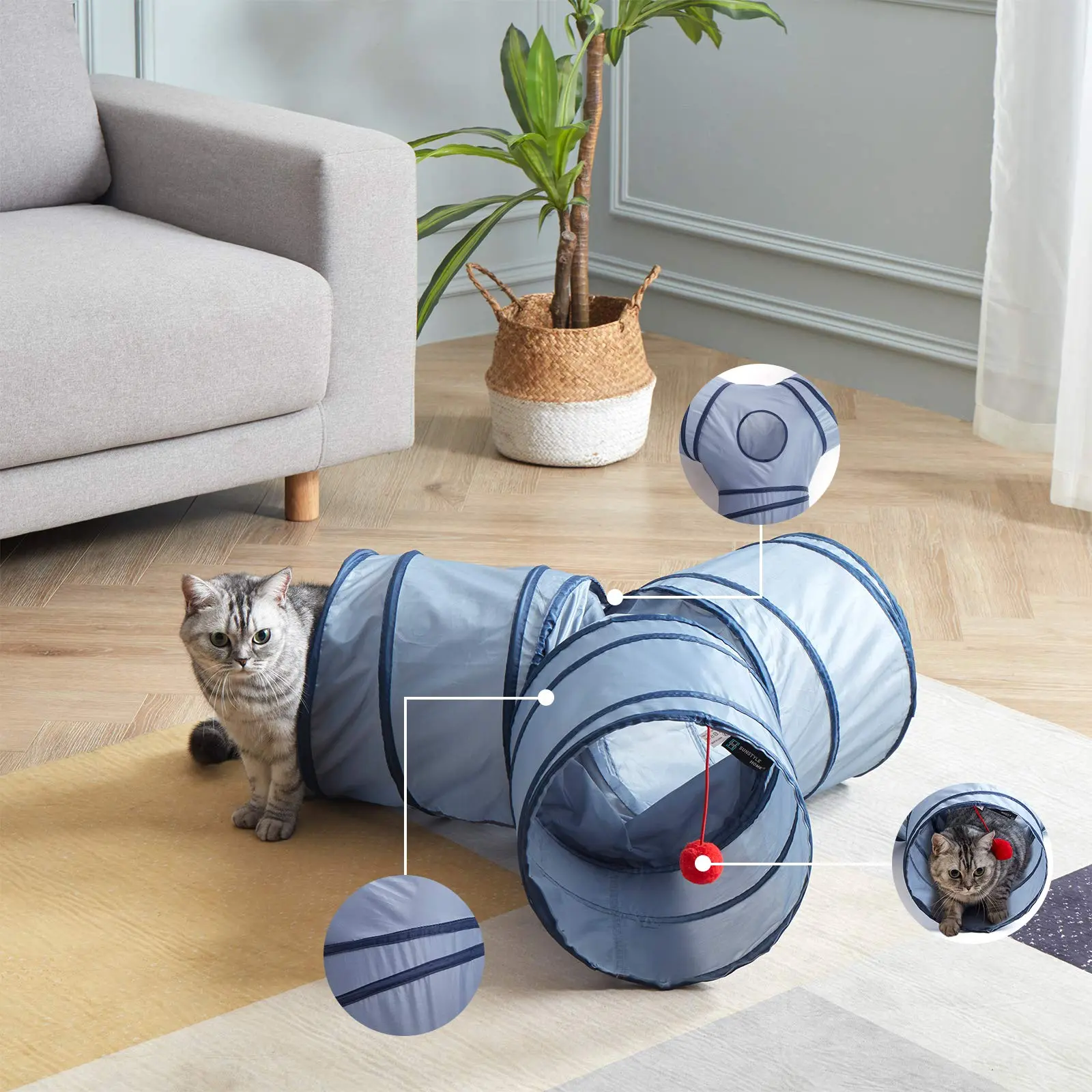 Wholesale Custom Sustainable Foldable 3 Way Cat Play Tube Pet Toy Tunnel Cat Tunnel