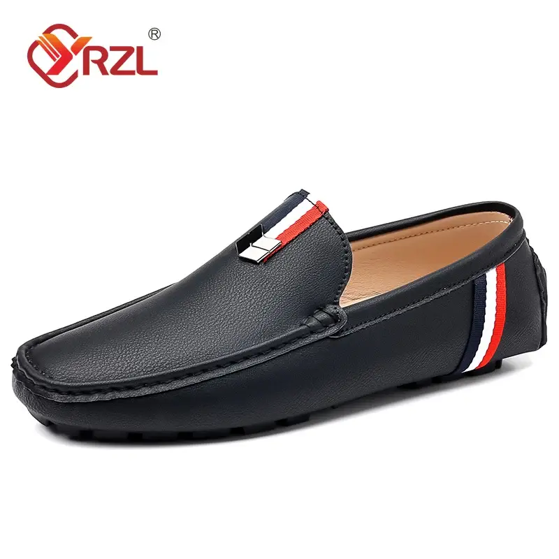 YRZL PU Leather Loafers Men Casual Shoes Mens Loafers Moccasins Breathable Lightweight Soft Black Driving Shoes Plus Size 40-46
