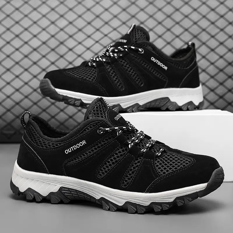 YRZL Men’s Outdoor Hiking Shoes Breathable Lightweight Non Slip Sports Sneakers Men Comfortable Black Climbing Shoes for Male