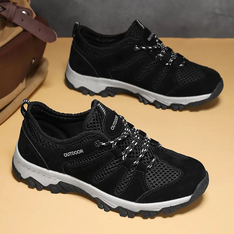 YRZL Men’s Outdoor Hiking Shoes Breathable Lightweight Non Slip Sports Sneakers Men Comfortable Black Climbing Shoes for Male