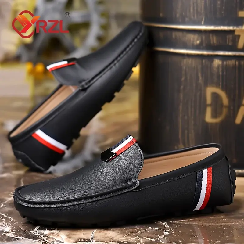 YRZL PU Leather Loafers Men Casual Shoes Mens Loafers Moccasins Breathable Lightweight Soft Black Driving Shoes Plus Size 40-46