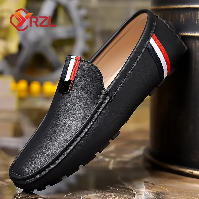 YRZL PU Leather Loafers Men Casual Shoes Mens Loafers Moccasins Breathable Lightweight Soft Black Driving Shoes Plus Size 40-46