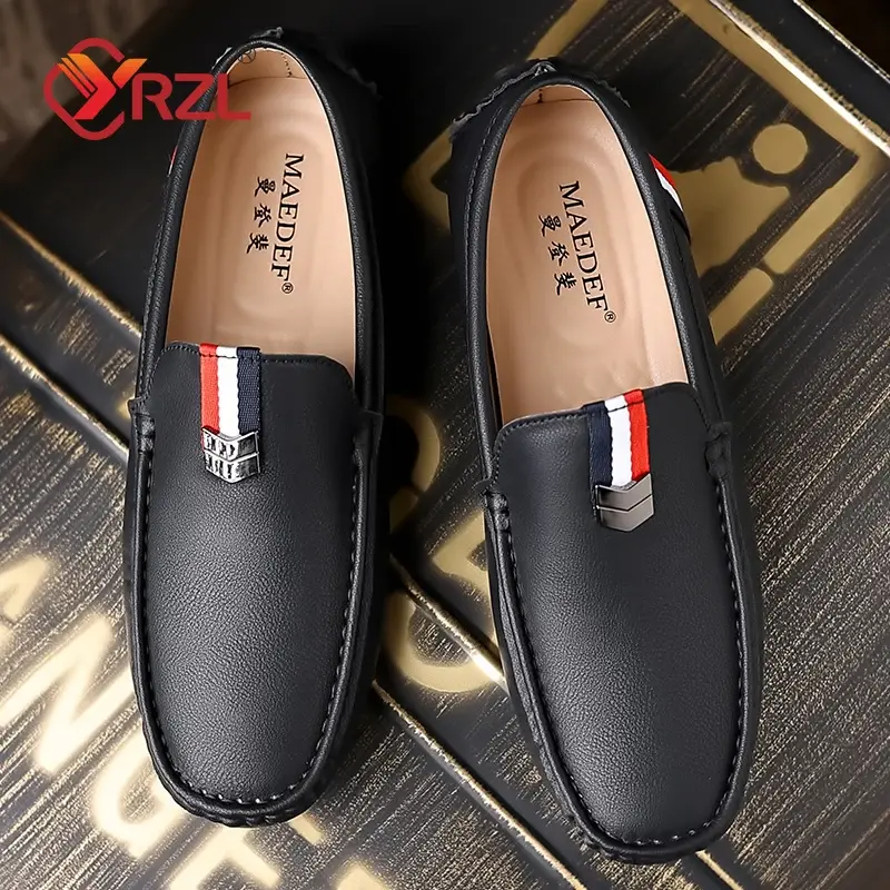 YRZL PU Leather Loafers Men Casual Shoes Mens Loafers Moccasins Breathable Lightweight Soft Black Driving Shoes Plus Size 40-46