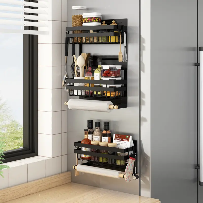 Magnetic Fridge Shelf Kitchen Paper Tube Cling Film Storage Rack Spice Storage Rack Storage Rack On The Side Of The Refrigerator