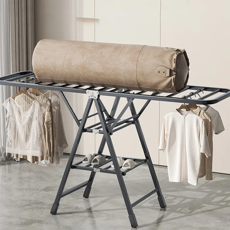 Household Airfoil Floor Drying Rack Balcony Multifunctional Folding Hanger Simple Stabilize The Carbon Steel Quilt Rack