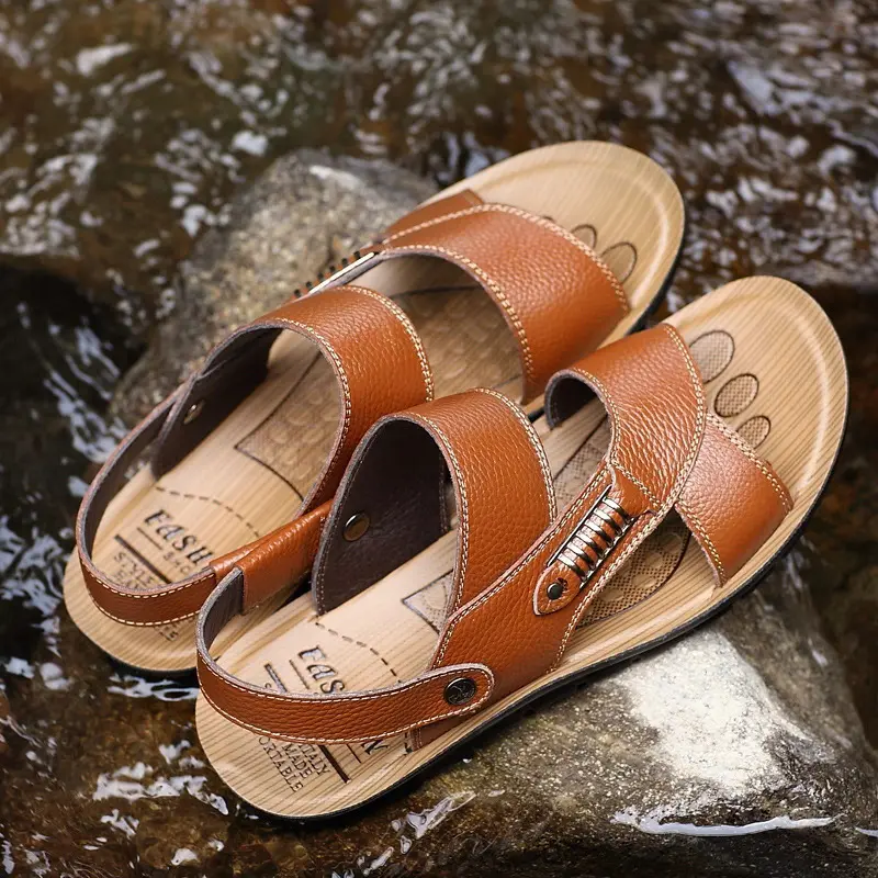 Men Sandals Summer Genuine Leather Roman Sandals Male Casual Shoes Beach Flip Flops Men Fashion Outdoor Slippers Shoes