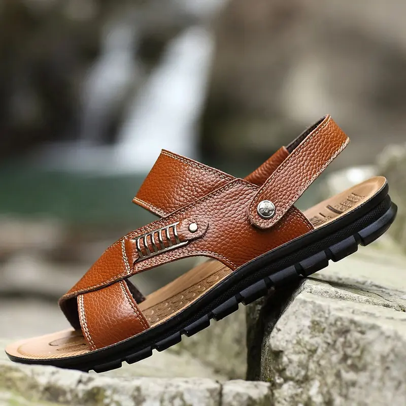 Men Sandals Summer Genuine Leather Roman Sandals Male Casual Shoes Beach Flip Flops Men Fashion Outdoor Slippers Shoes
