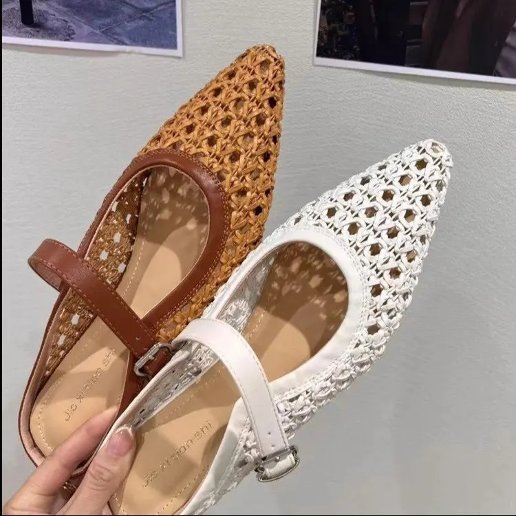 Women's Slippers  New Fashion Breathable Mesh Ballet Flats Luxury Wedge Heel Pointy High Slippers Women's Shoes