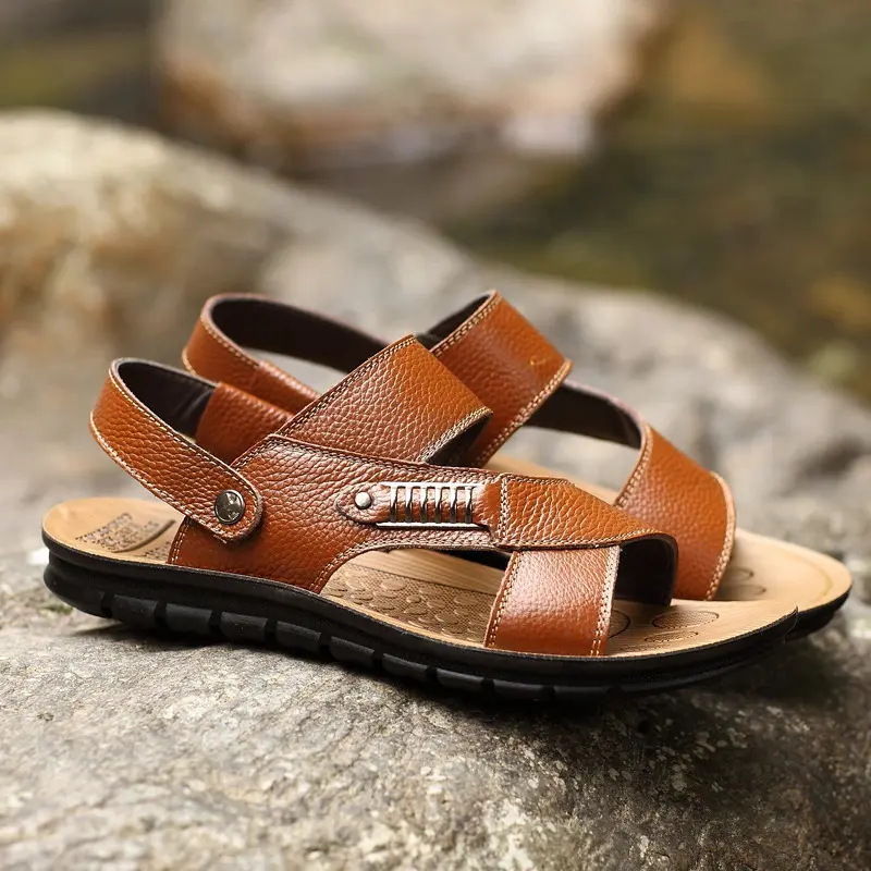 Men Sandals Summer Genuine Leather Roman Sandals Male Casual Shoes Beach Flip Flops Men Fashion Outdoor Slippers Shoes