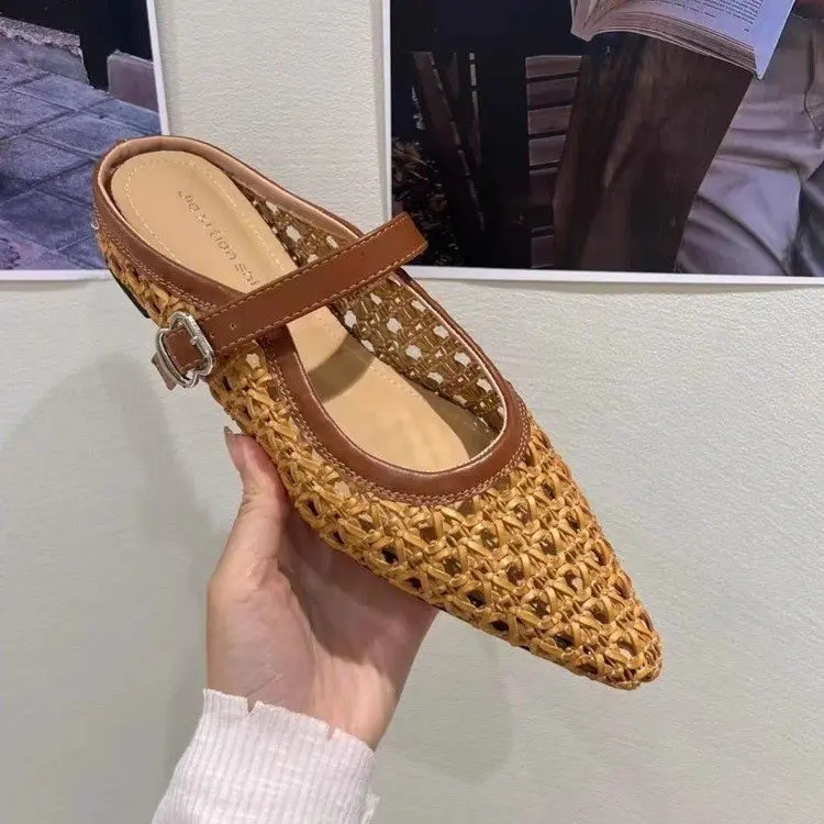 Women's Slippers  New Fashion Breathable Mesh Ballet Flats Luxury Wedge Heel Pointy High Slippers Women's Shoes