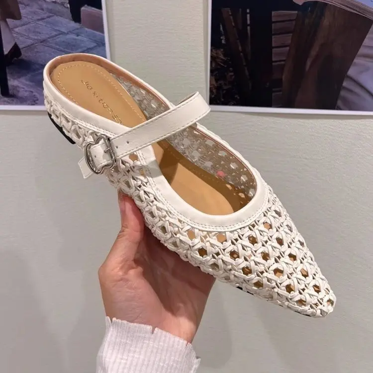 Women's Slippers  New Fashion Breathable Mesh Ballet Flats Luxury Wedge Heel Pointy High Slippers Women's Shoes