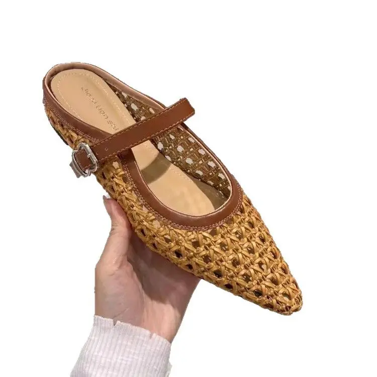 Women's Slippers  New Fashion Breathable Mesh Ballet Flats Luxury Wedge Heel Pointy High Slippers Women's Shoes