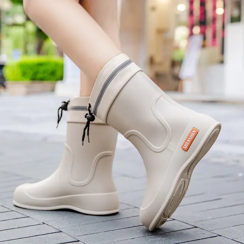 2025 Rain Shoes Women Adult Short Water Shoes Anti-slip Rain Boots Outside Water Thickened Kitchen Work Waterproof Simple
