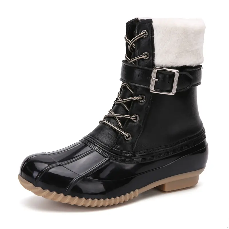 Women's Boots Lady Duck Boots Fur Waterproof Zipper Rubber Sole Women Rain Boots Lace Up Ankle Shoes Fur Winter Lady Shoes