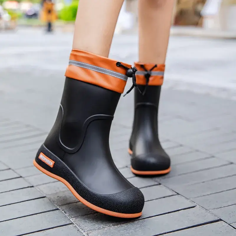 2025 Rain Shoes Women Adult Short Water Shoes Anti-slip Rain Boots Outside Water Thickened Kitchen Work Waterproof Simple