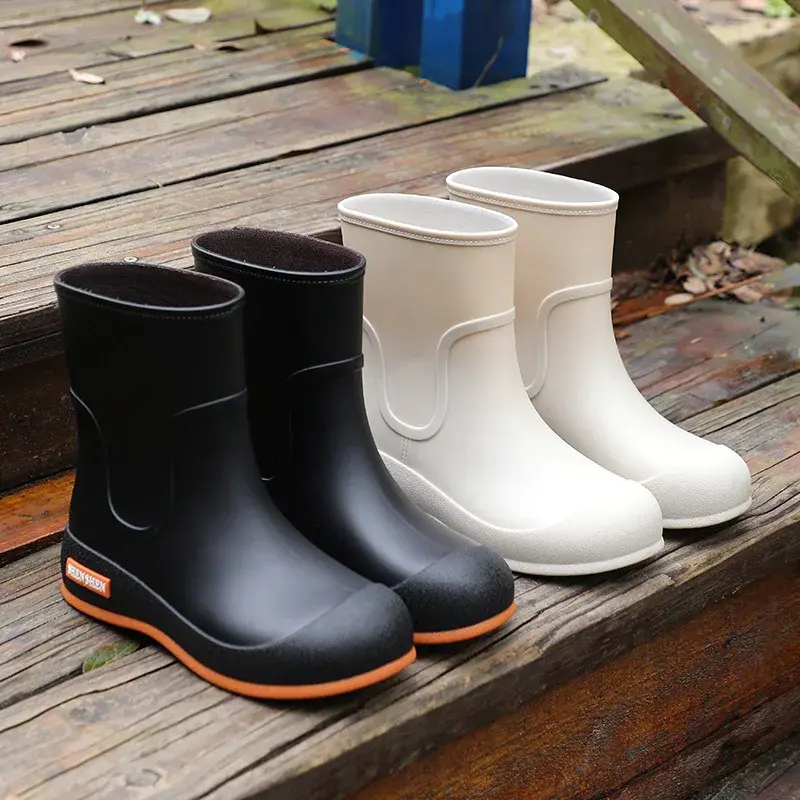 2025 Rain Shoes Women Adult Short Water Shoes Anti-slip Rain Boots Outside Water Thickened Kitchen Work Waterproof Simple