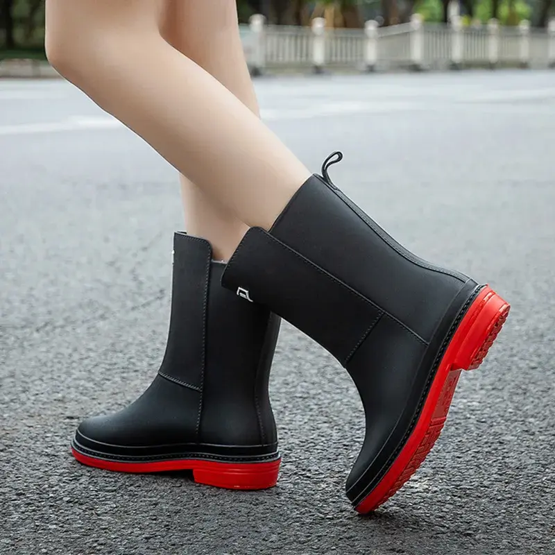 Women's Mid-Calf Rain Boots New Rubber Shoes Winter Rain Boots Cotton-Padded Warm-Keeping Waterproof Women's Non-Slip Shoes