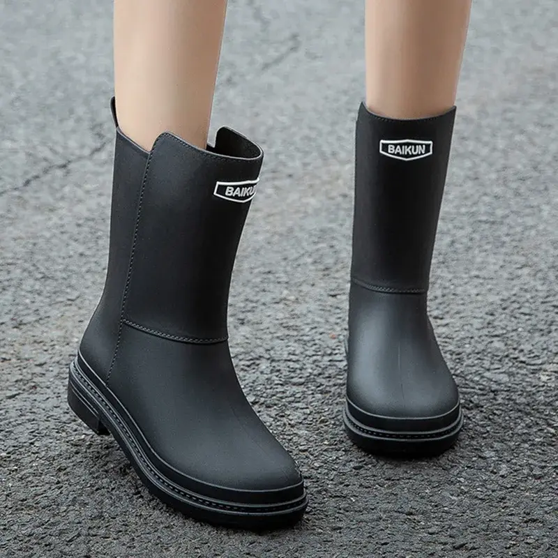 Women's Mid-Calf Rain Boots New Rubber Shoes Winter Rain Boots Cotton-Padded Warm-Keeping Waterproof Women's Non-Slip Shoes