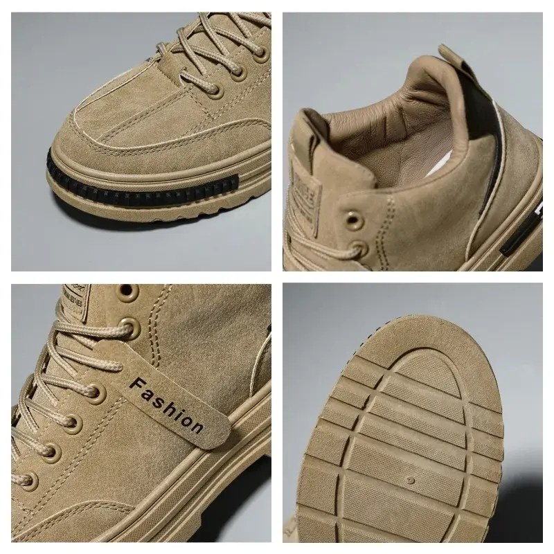 Genuine Suede Leather Men Loafers Casual Shoes Men Sneakers Lace Up Oxford  Outdoor Jogging Shoes Board Safety Shoes
