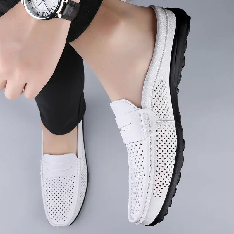 Men's shoes four seasonal new hollow out fashion leather shoes soft sole breathable non slip lightweight plus size casual shoes