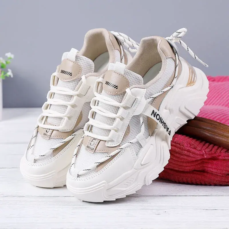 Women's Mesh Sports Shoes Fashion Breathable Platform Shoes Women's Casual Lace-up Vulcanized Shoes кроссовки женские