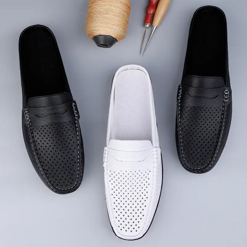 Men's shoes four seasonal new hollow out fashion leather shoes soft sole breathable non slip lightweight plus size casual shoes