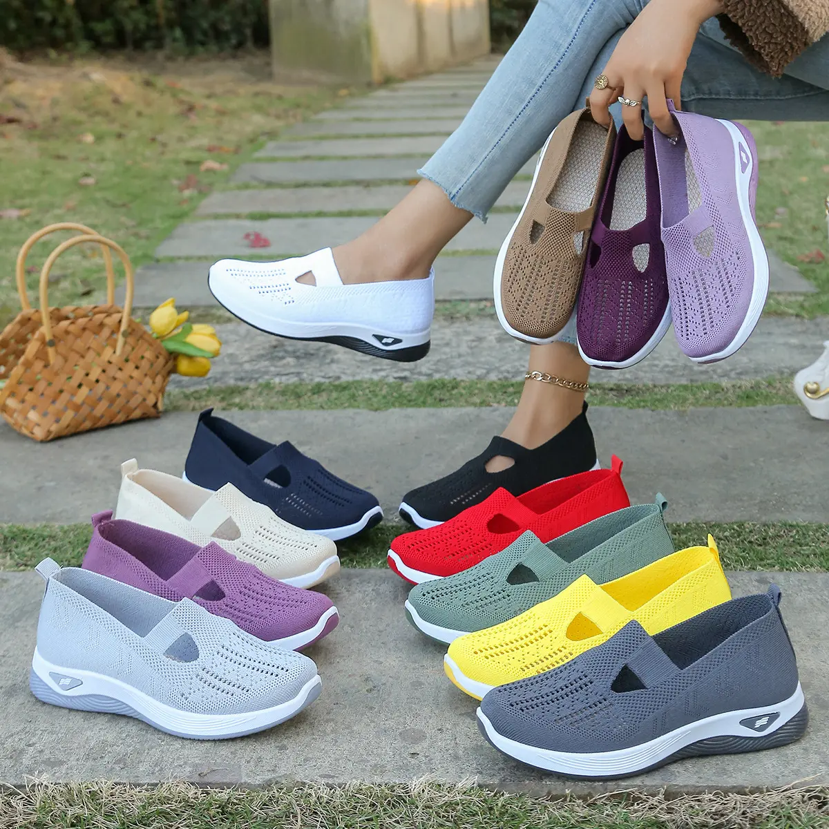 Breathable Mesh Flats Shoes for Women Comfortable Slip on Casual Shoes Woman Lightweight Soft Bottom Loafers Plus Size
