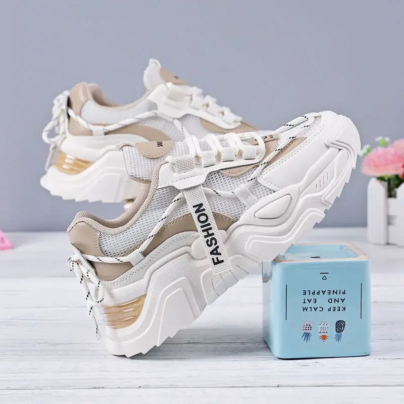 Women's Mesh Sports Shoes Fashion Breathable Platform Shoes Women's Casual Lace-up Vulcanized Shoes кроссовки женские